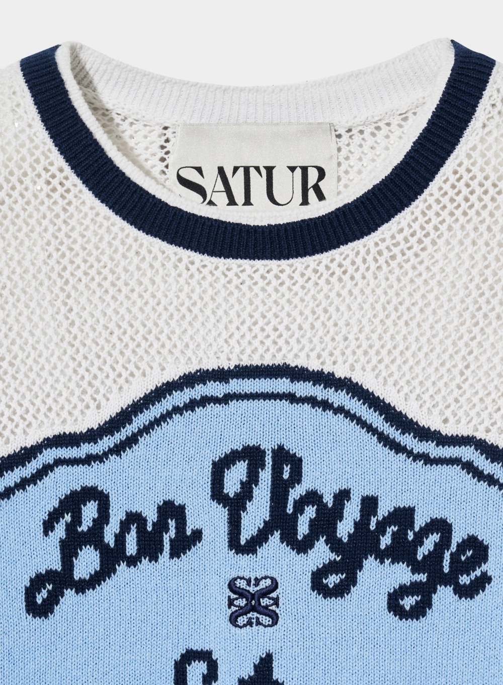 SATUR】 (W) BON VOYAGE ARTWORK LOGO CREW NECK HALF KNIT