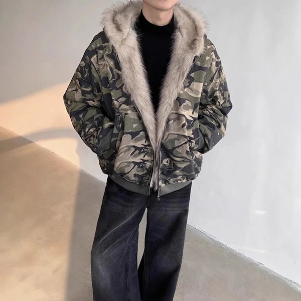 ファージャケット 韓国 迷彩 ファーダウン y2k キルティング ファー Qoo10] 【当日出荷】[y2k/フィットミーチム/