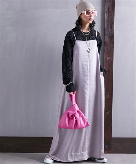 ロングマキシ丈/半袖 大きいサイズ サテンキャミソールマキシワンピース GEVS. ロングマキシ丈/半袖 大きいサイズ サテンキャミソールマキシワンピース GEVS.