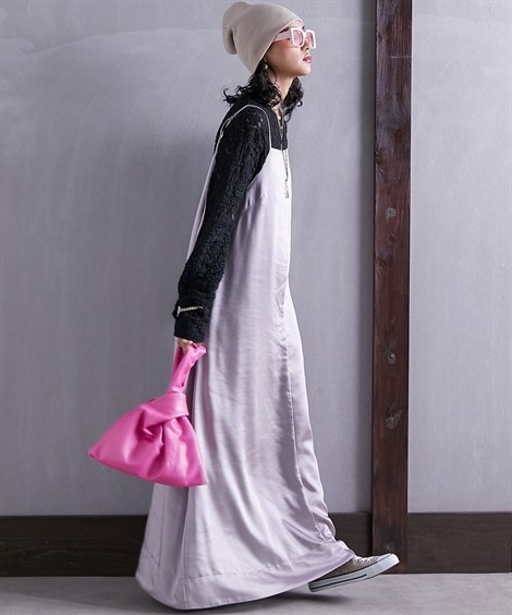 ロングマキシ丈/半袖 大きいサイズ サテンキャミソールマキシワンピース GEVS. ロングマキシ丈/半袖 大きいサイズ サテンキャミソールマキシワンピース GEVS.