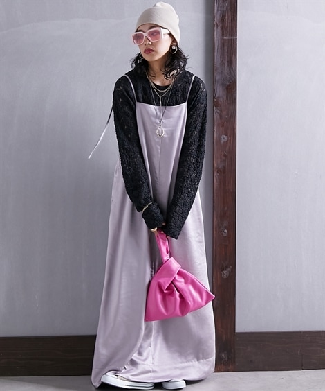 ロングマキシ丈/半袖 大きいサイズ サテンキャミソールマキシワンピース GEVS. ロングマキシ丈/半袖 大きいサイズ サテンキャミソールマキシワンピース GEVS.