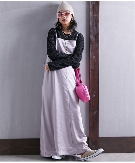 ロングマキシ丈/半袖 大きいサイズ サテンキャミソールマキシワンピース GEVS. ロングマキシ丈/半袖 大きいサイズ サテンキャミソールマキシワンピース GEVS.