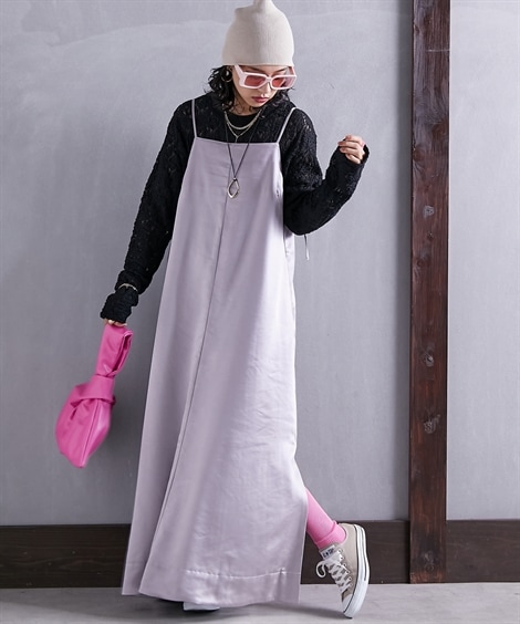 ロングマキシ丈/半袖 大きいサイズ サテンキャミソールマキシワンピース GEVS. ロングマキシ丈/半袖 大きいサイズ サテンキャミソールマキシワンピース GEVS.