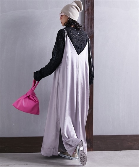 ロングマキシ丈/半袖 大きいサイズ サテンキャミソールマキシワンピース GEVS. ロングマキシ丈/半袖 大きいサイズ サテンキャミソールマキシワンピース GEVS.