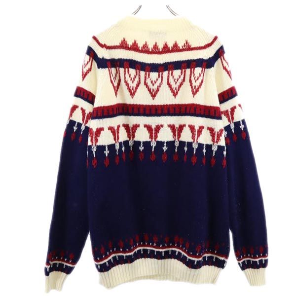 80s ヴィンテージ 総柄 長袖 ニット セーター XL ホワイト系 メンズ