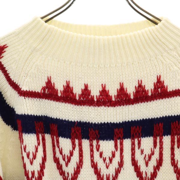 80s ヴィンテージ 総柄 長袖 ニット セーター XL ホワイト系 メンズ