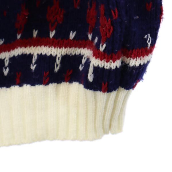 80s ヴィンテージ 総柄 長袖 ニット セーター XL ホワイト系 メンズ