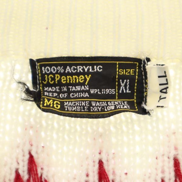 80s ヴィンテージ 総柄 長袖 ニット セーター XL ホワイト系 メンズ