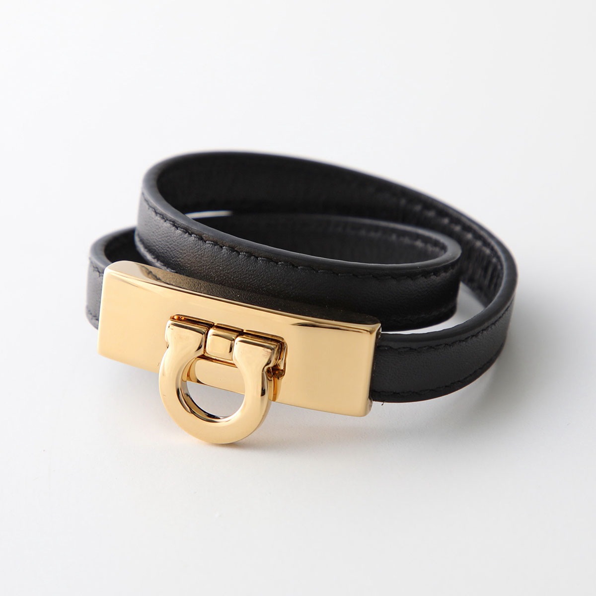 FERRAGAMO フェラガモ ブレスレット 76 0768 776167 レディース ガンチーニ サイズ15 2連 レザー 001/BLACK/ORO-15 FERRAGAMO フェラガモ ブレスレット 76 0768 776167 レディース ガンチーニ サイズ15 2連 レザー 001/BLACK/ORO-15