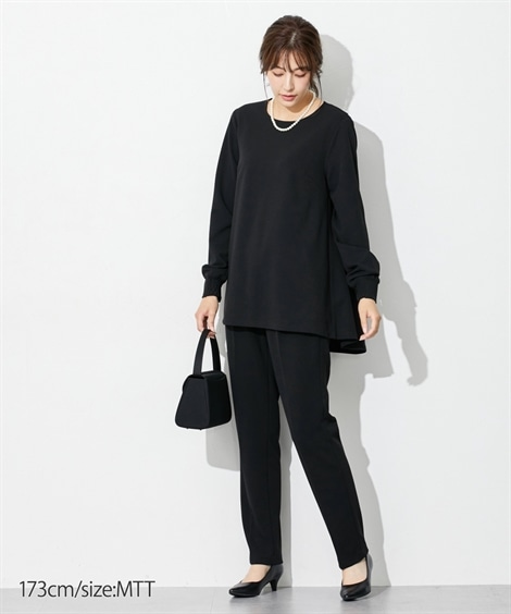 パンツスーツ 高身長 礼服 カットジョーゼットセットアップ ブラウス＋テーパードパンツ ウォッシャブル・形態安定 トールサイズ