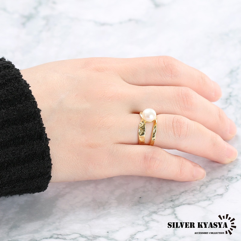 925 一粒リング パール 槌目 凹凸 [cr320]