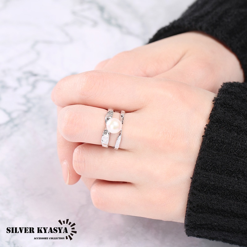 925 一粒リング パール 槌目 凹凸 [cr320]