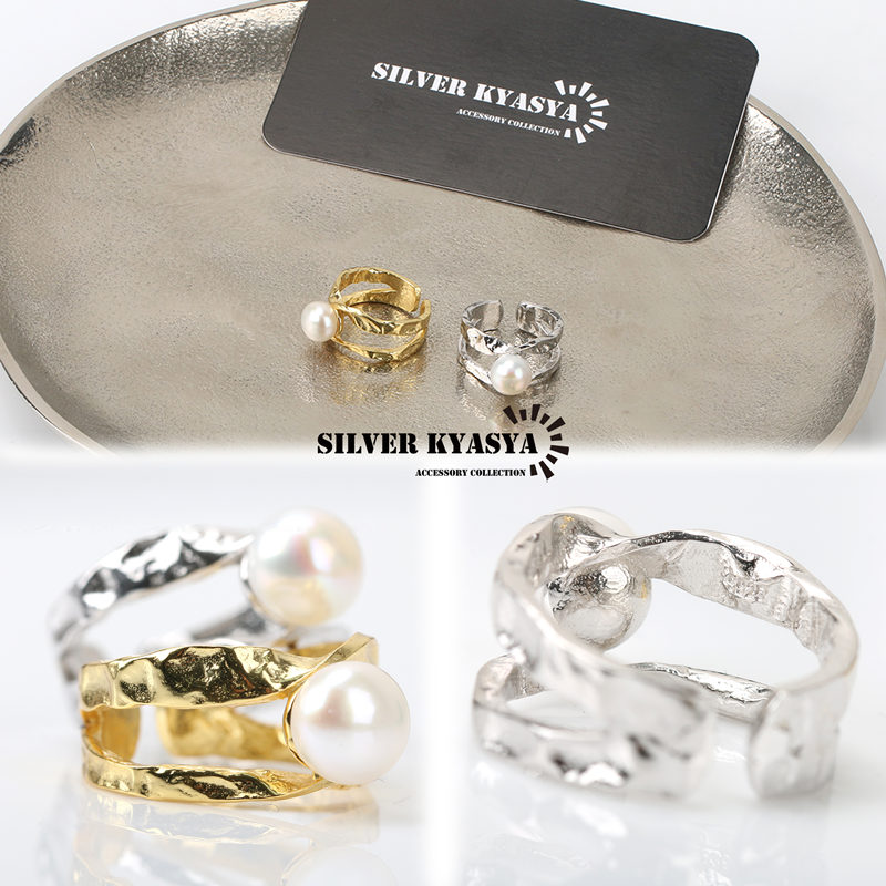 925 一粒リング パール 槌目 凹凸 [cr320]