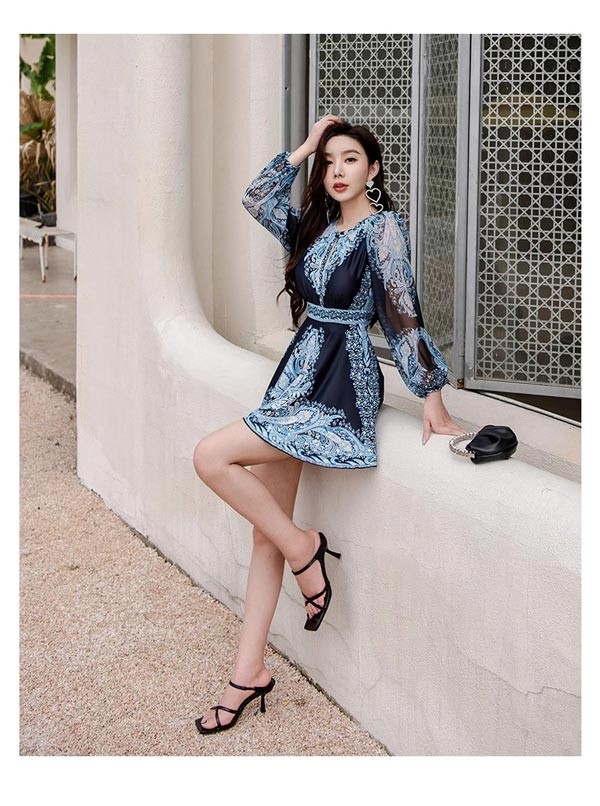 今も人気！ワンピース水着 エスニック 服みたいな 水着 長袖 透け感あり パッド付 レディース ラウンドネック 着痩せ レトロ風 セクシー 写真映え 撮影用 海 夏 サマー プール リゾート かわいい