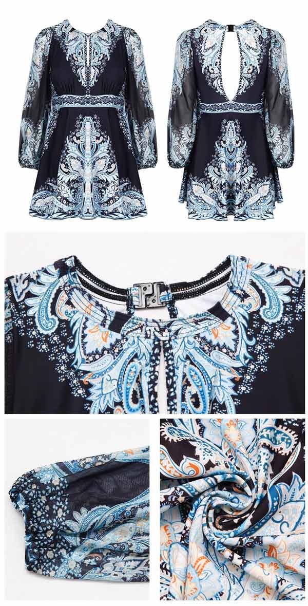 今も人気！ワンピース水着 エスニック 服みたいな 水着 長袖 透け感あり パッド付 レディース ラウンドネック 着痩せ レトロ風 セクシー 写真映え 撮影用 海 夏 サマー プール リゾート かわいい