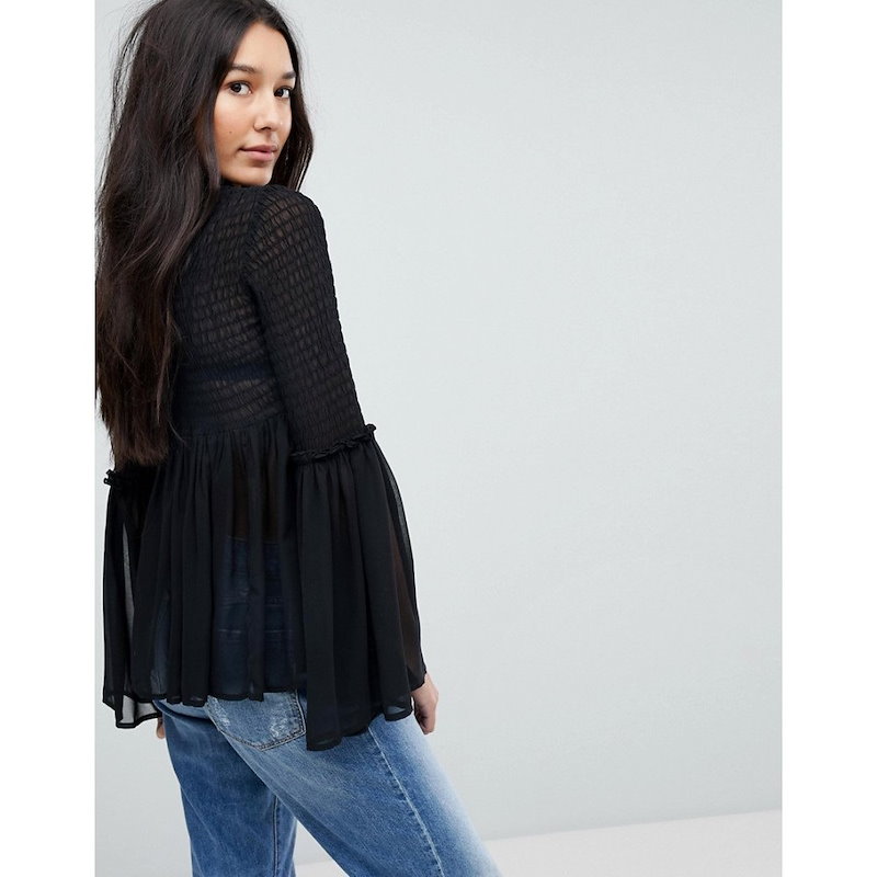 エイソス レディース トップス ブラウス・シャツ【ASOS TALL Shirred Blouse with Fluted Sleeve】Black エイソス レディース トップス ブラウス・シャツ【ASOS TALL Shirred Blouse with Fluted Sleeve】Black
