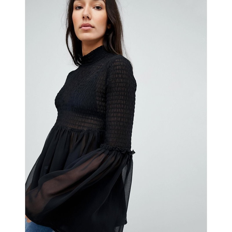 エイソス レディース トップス ブラウス・シャツ【ASOS TALL Shirred Blouse with Fluted Sleeve】Black エイソス レディース トップス ブラウス・シャツ【ASOS TALL Shirred Blouse with Fluted Sleeve】Black
