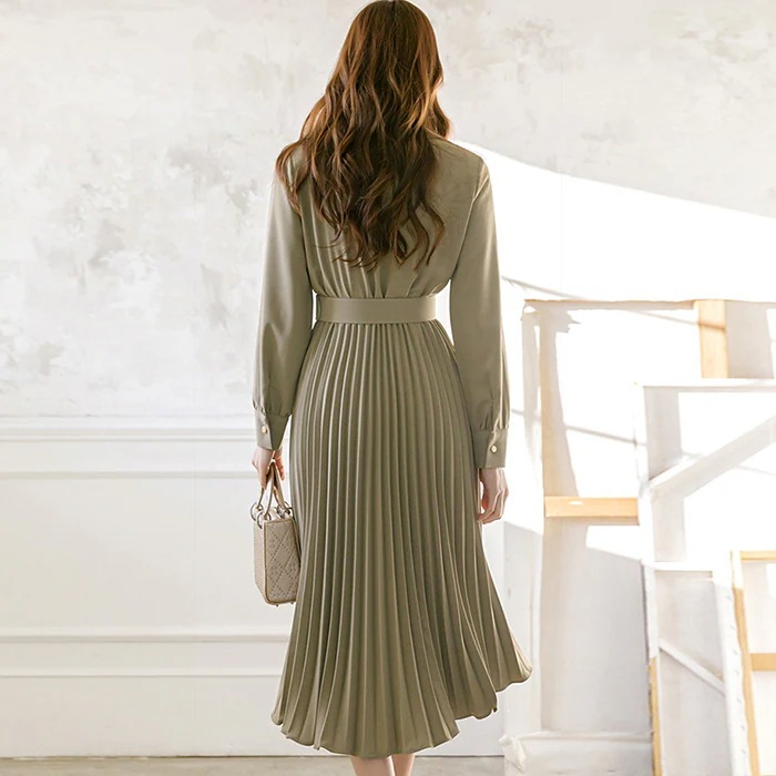 ロングワンピース 春 秋 レディース 2色 ワンピース Aライン 入学式 卒業式 着痩せ ミモレ丈 きれいめ 無地 プリーツ 上品 通勤 OL 二次会 春コーデドレス フォーマル ワンピ タイト