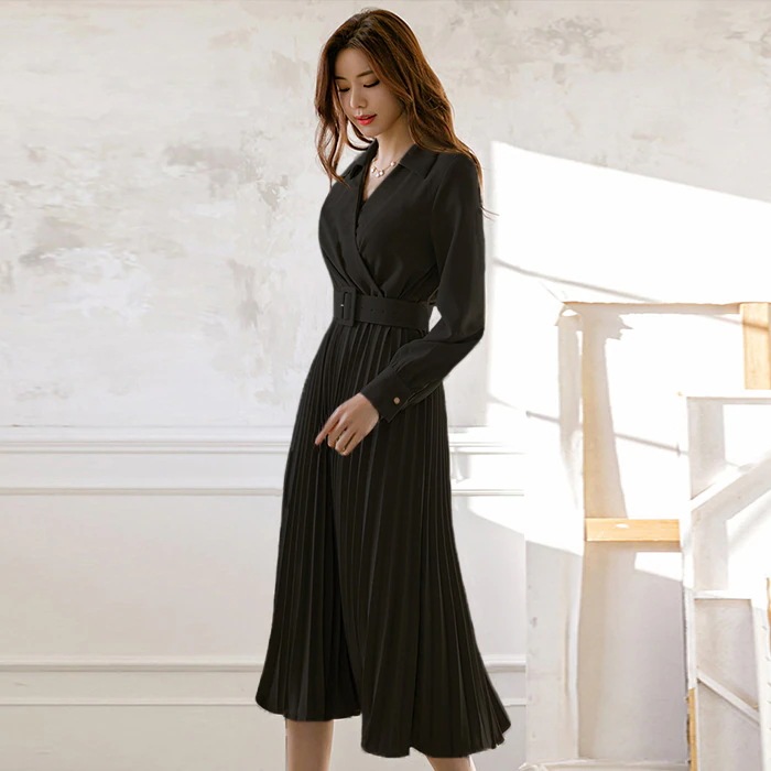ロングワンピース 春 秋 レディース 2色 ワンピース Aライン 入学式 卒業式 着痩せ ミモレ丈 きれいめ 無地 プリーツ 上品 通勤 OL 二次会 春コーデドレス フォーマル ワンピ タイト