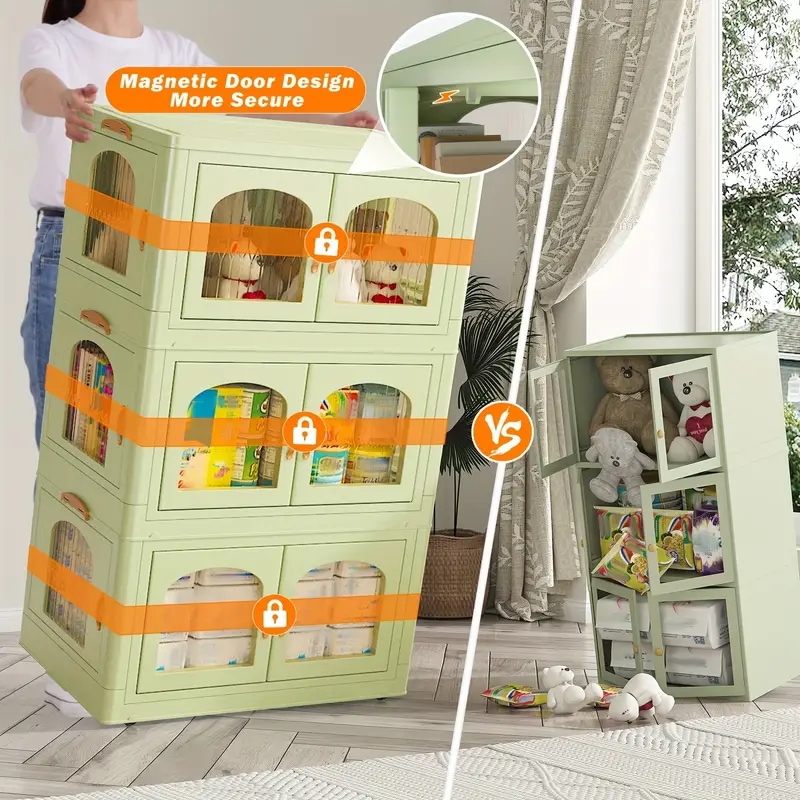 蓋付き特大スタッカブル収納ボックス引き出し付きプラスチックコンテナホームオフィス用折りたたみキャビネットホイールとドア付き大型スタッカブル収納ビン283.91L