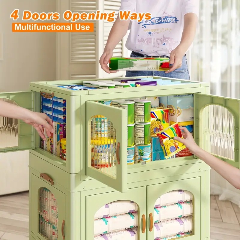 蓋付き特大スタッカブル収納ボックス引き出し付きプラスチックコンテナホームオフィス用折りたたみキャビネットホイールとドア付き大型スタッカブル収納ビン283.91L