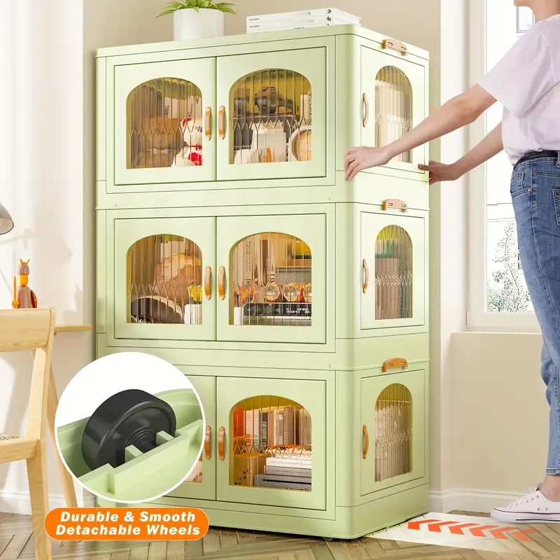 蓋付き特大スタッカブル収納ボックス引き出し付きプラスチックコンテナホームオフィス用折りたたみキャビネットホイールとドア付き大型スタッカブル収納ビン283.91L