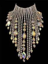 誇張された AB クリスタルペンダント大ネックレス女性の高級光沢のあるブライダルウェディングパーティーラインストーンジュエリーネックレスアクセサリー