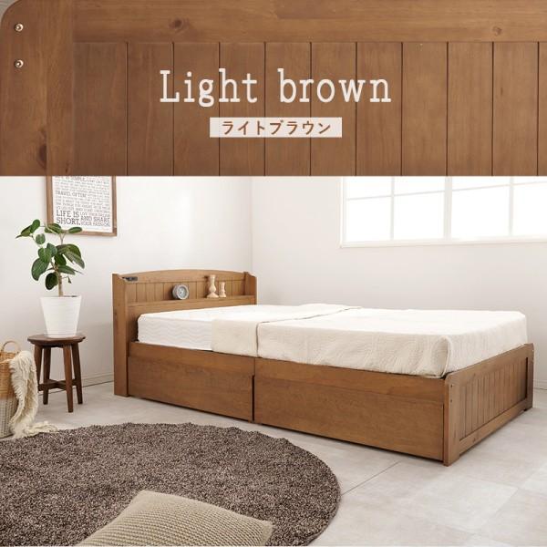 カントリー風 セミダブルベッド ポケットコイルマットレスセット 引出し2杯 宮棚 コンセント すのこベッド 大容量ベッド下収納