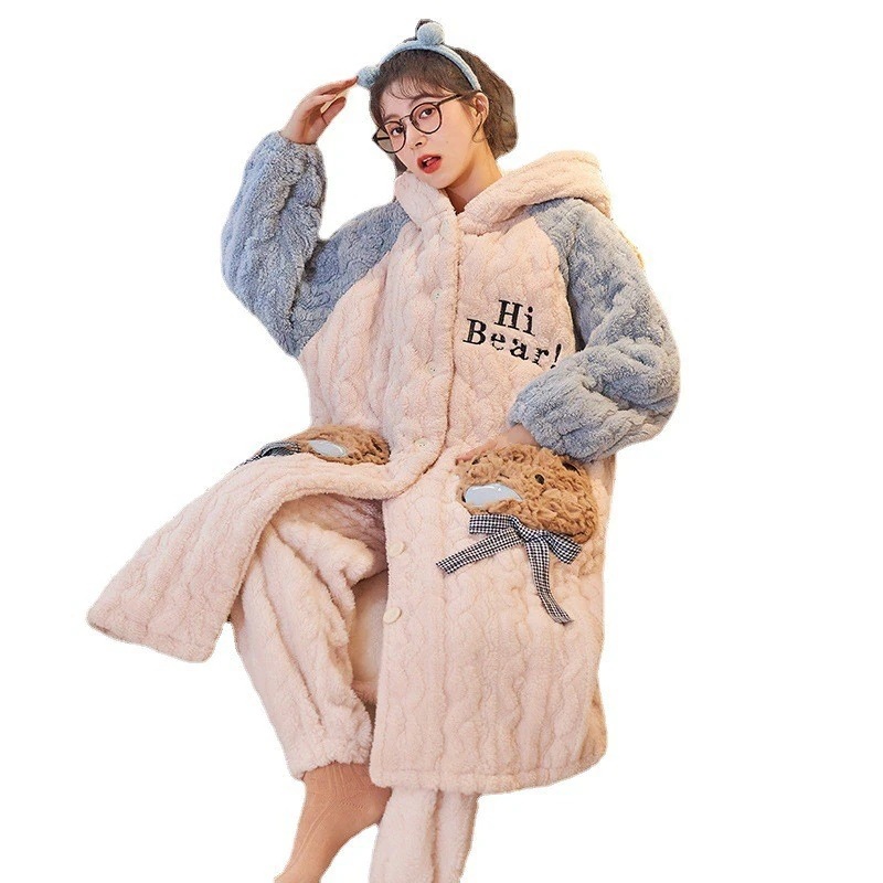 サンゴのベルベットの寝衣の女性秋冬の新しいベルベットの厚い綿のパジャマの中の長いフランネルの家庭服 サンゴのベルベットの寝衣の女性秋冬の新しいベルベットの厚い綿のパジャマの中の長いフランネルの家庭服