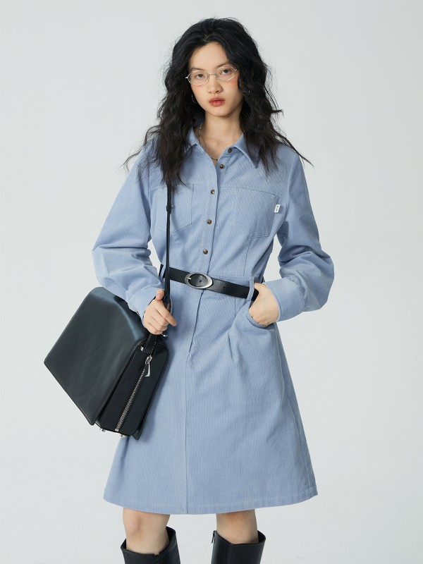 オモント エッグタルト コーデュロイ ワークウェア ドレス レディース 冬物 新作 レトロ ミディアム丈 シャツ スカート オモント エッグタルト コーデュロイ ワークウェア ドレス レディース 冬物 新作 レトロ ミディアム丈 シャツ スカート