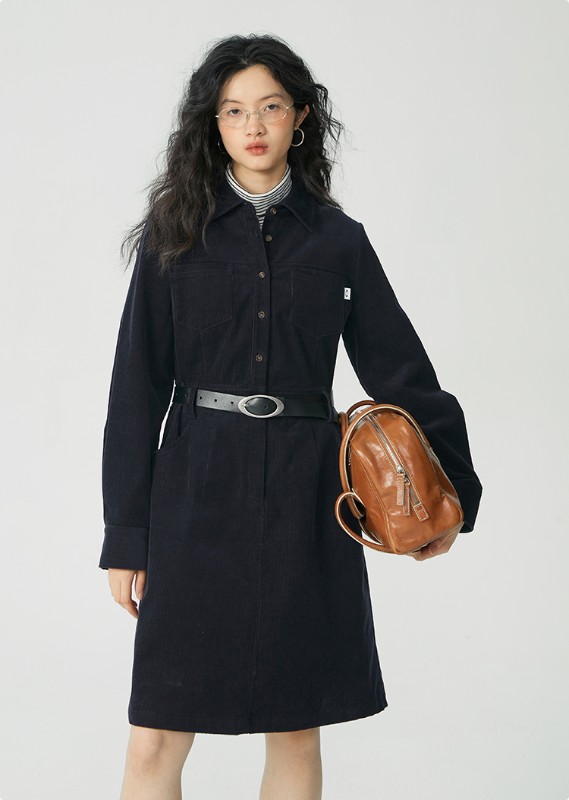 オモント エッグタルト コーデュロイ ワークウェア ドレス レディース 冬物 新作 レトロ ミディアム丈 シャツ スカート オモント エッグタルト コーデュロイ ワークウェア ドレス レディース 冬物 新作 レトロ ミディアム丈 シャツ スカート