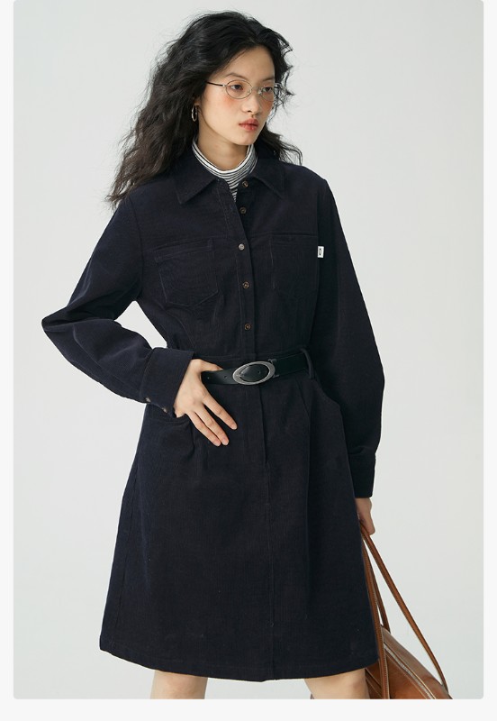 オモント エッグタルト コーデュロイ ワークウェア ドレス レディース 冬物 新作 レトロ ミディアム丈 シャツ スカート オモント エッグタルト コーデュロイ ワークウェア ドレス レディース 冬物 新作 レトロ ミディアム丈 シャツ スカート