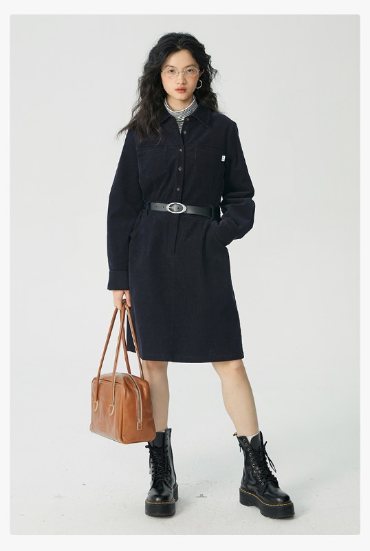 オモント エッグタルト コーデュロイ ワークウェア ドレス レディース 冬物 新作 レトロ ミディアム丈 シャツ スカート オモント エッグタルト コーデュロイ ワークウェア ドレス レディース 冬物 新作 レトロ ミディアム丈 シャツ スカート