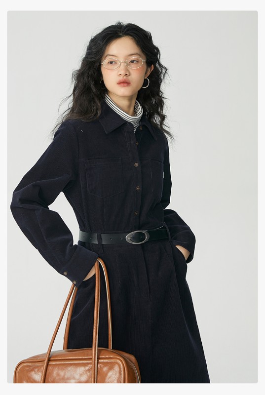 オモント エッグタルト コーデュロイ ワークウェア ドレス レディース 冬物 新作 レトロ ミディアム丈 シャツ スカート オモント エッグタルト コーデュロイ ワークウェア ドレス レディース 冬物 新作 レトロ ミディアム丈 シャツ スカート