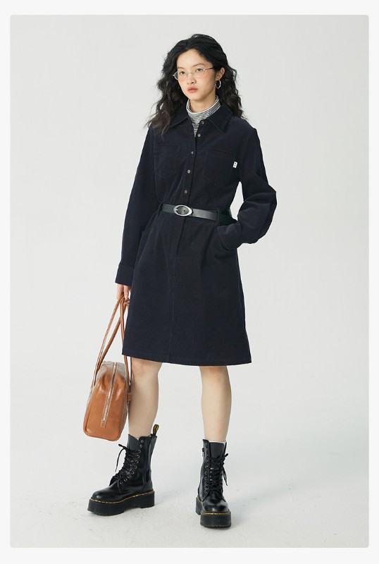 オモント エッグタルト コーデュロイ ワークウェア ドレス レディース 冬物 新作 レトロ ミディアム丈 シャツ スカート オモント エッグタルト コーデュロイ ワークウェア ドレス レディース 冬物 新作 レトロ ミディアム丈 シャツ スカート