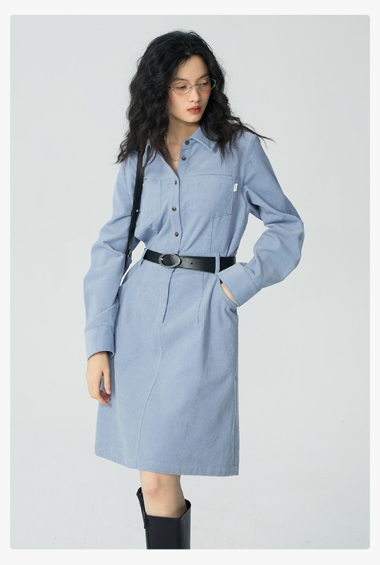 オモント エッグタルト コーデュロイ ワークウェア ドレス レディース 冬物 新作 レトロ ミディアム丈 シャツ スカート オモント エッグタルト コーデュロイ ワークウェア ドレス レディース 冬物 新作 レトロ ミディアム丈 シャツ スカート