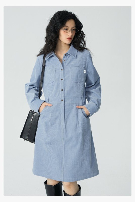 オモント エッグタルト コーデュロイ ワークウェア ドレス レディース 冬物 新作 レトロ ミディアム丈 シャツ スカート オモント エッグタルト コーデュロイ ワークウェア ドレス レディース 冬物 新作 レトロ ミディアム丈 シャツ スカート