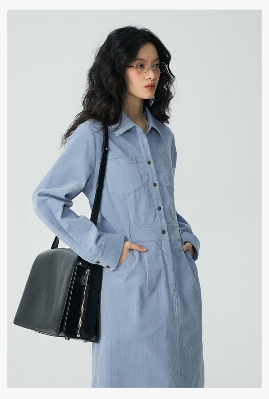 オモント エッグタルト コーデュロイ ワークウェア ドレス レディース 冬物 新作 レトロ ミディアム丈 シャツ スカート オモント エッグタルト コーデュロイ ワークウェア ドレス レディース 冬物 新作 レトロ ミディアム丈 シャツ スカート