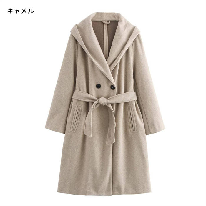 コート トレンチコート レディース 新作 フード付き 無地 長袖 トレンチ ロング アウター トップス ベルト付き リボン ポケット 大きいサイズ カジュアル 大人 ゆったり 体型カバー 通勤 OL