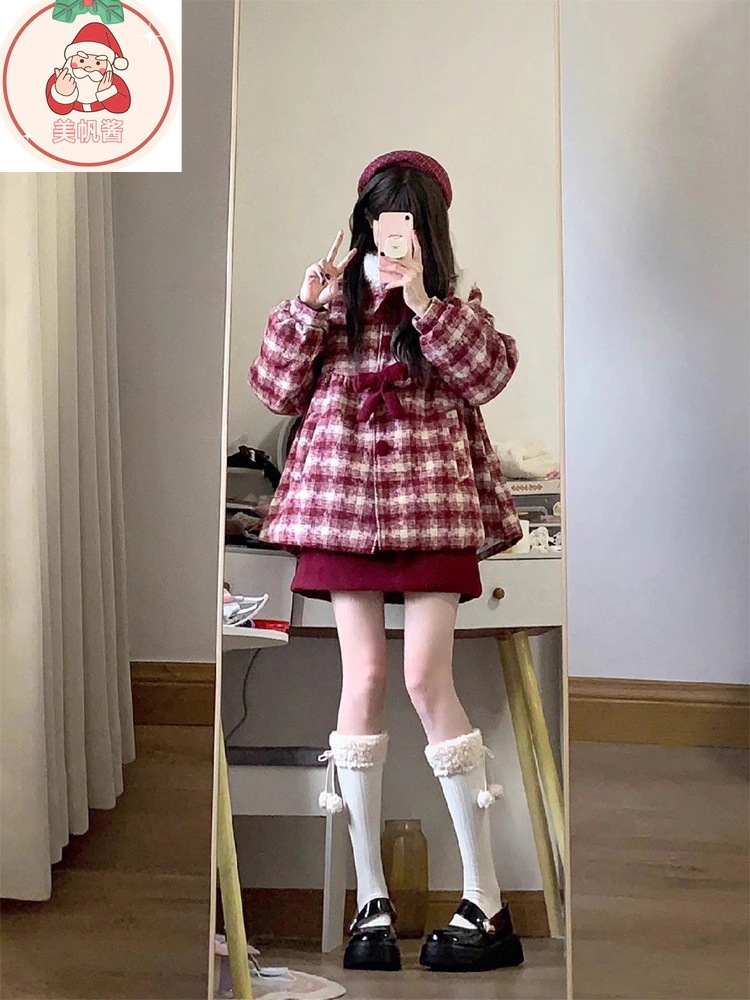 サンタコス レッド クリスマス ショートスカート チェック柄 ツイード ジャケット 冬用 セット ツーピース
