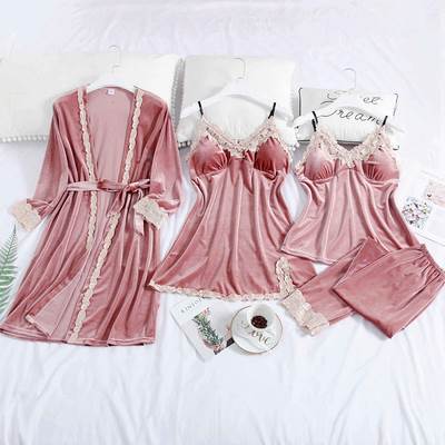 ナイトウェア レディース 可愛い 長袖 パジャマ ルームウェア 寝間着 上下４点 セット トップス キャミソール ワンピース ショートパンツ フリル カラバリ 春 秋 大人 女子 ガーリー 大人可愛い