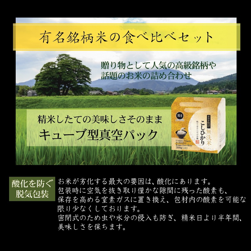 ギフト 無洗米 銘米 食べ比べセット6種 2合(300gx15袋) 計4.5kg 令和6年産（/魚沼コシヒカリ/山形こまち/つや姫/×各3+ゆめぴりか/玄白飯/ななつぼし×各2）