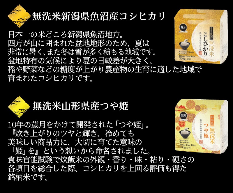 ギフト 無洗米 銘米 食べ比べセット6種 2合(300gx15袋) 計4.5kg 令和6年産（/魚沼コシヒカリ/山形こまち/つや姫/×各3+ゆめぴりか/玄白飯/ななつぼし×各2）