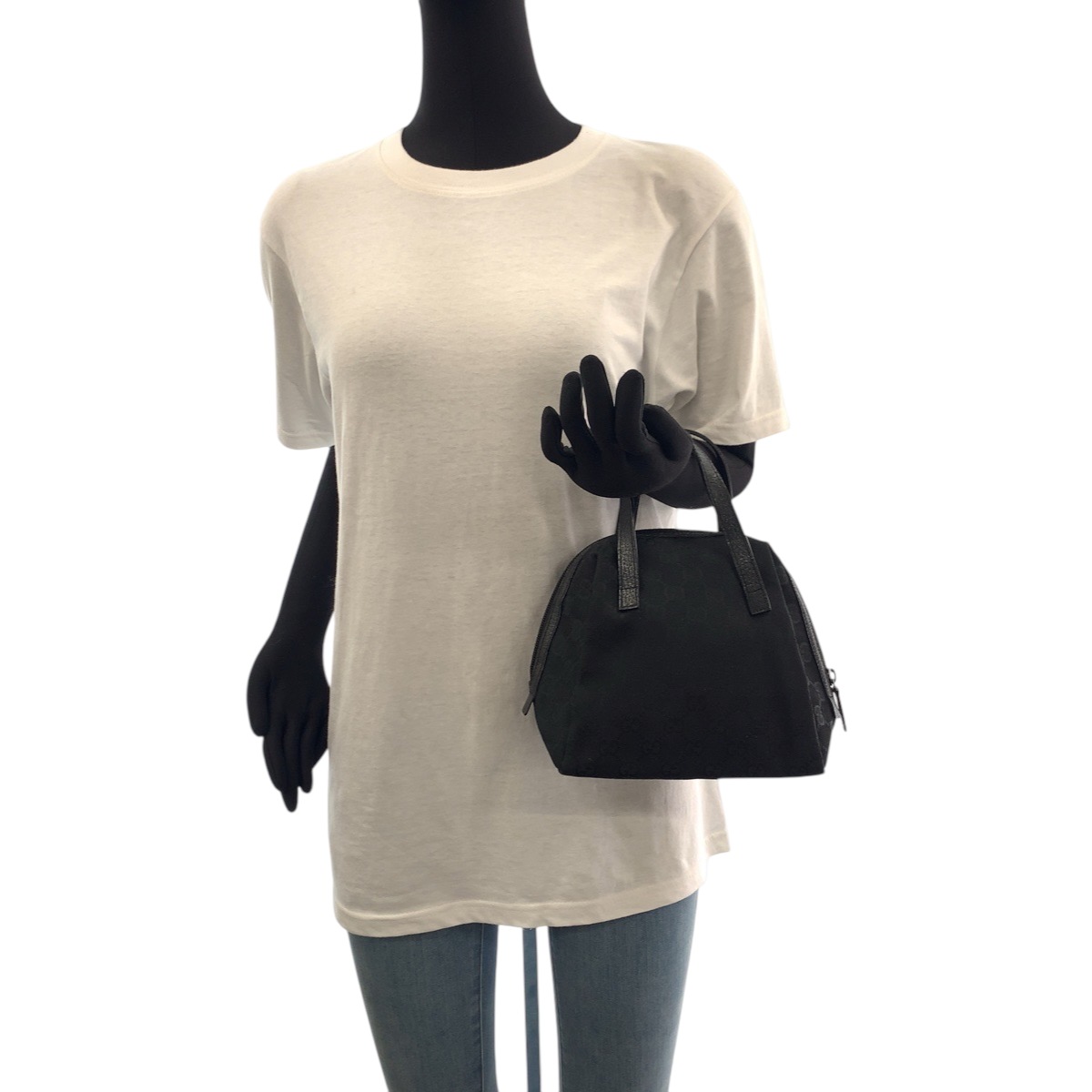 美品 ブラック 黒 シルバー金具 GGキャンバス 124542 ハンドバッグ レディース 501759