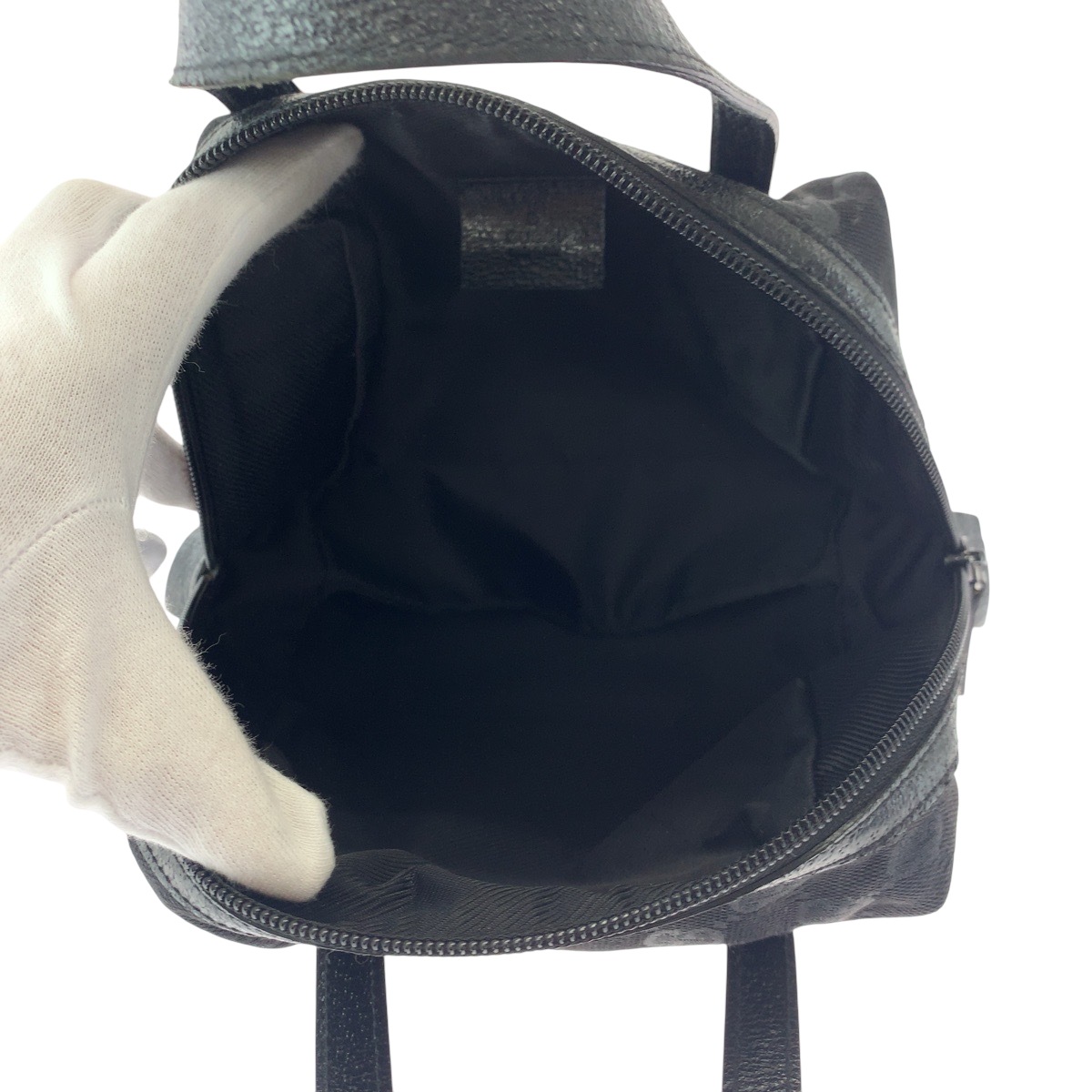 美品 ブラック 黒 シルバー金具 GGキャンバス 124542 ハンドバッグ レディース 501759