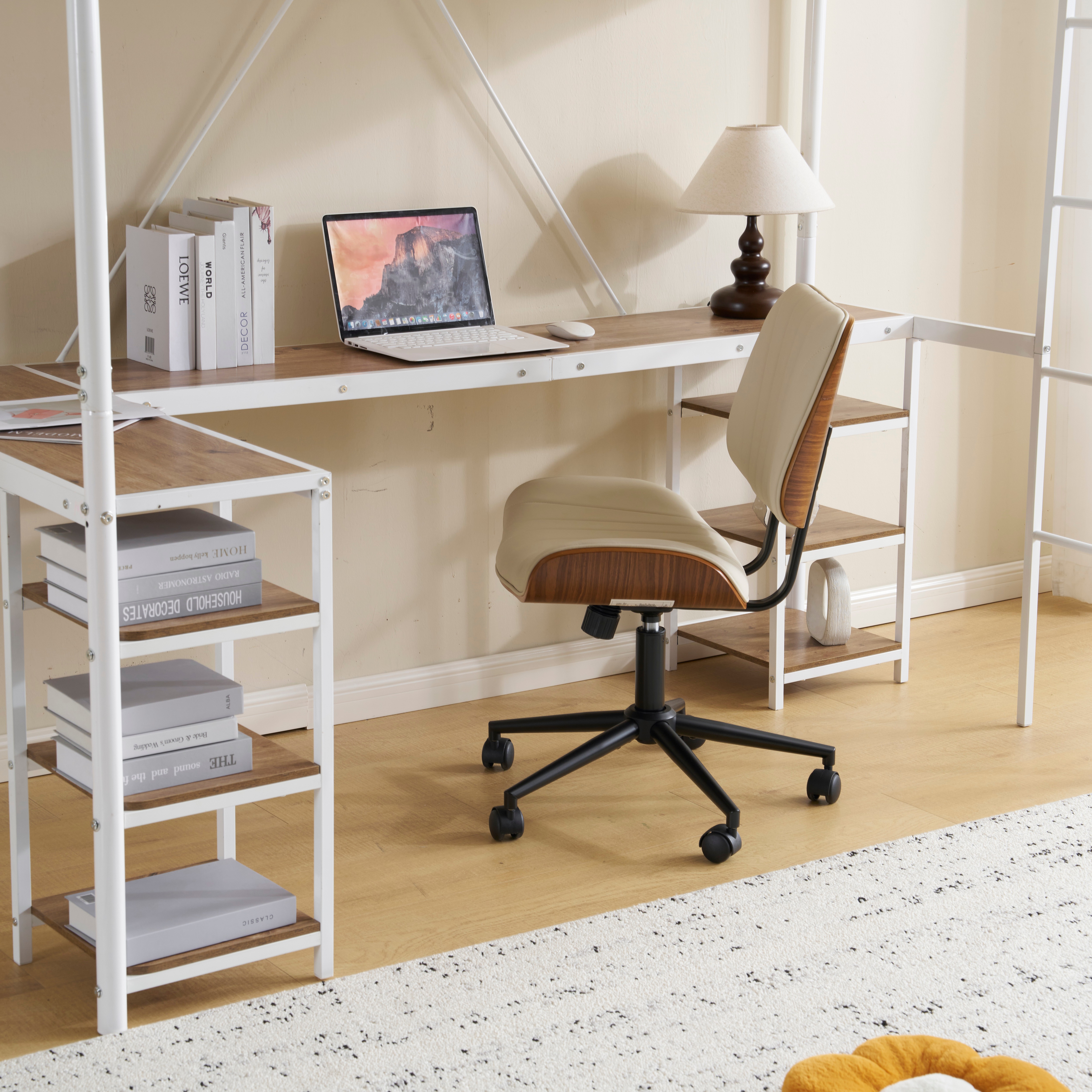 国内発送】ロフトベッド パイプベッド シングル デスク付き 収納棚