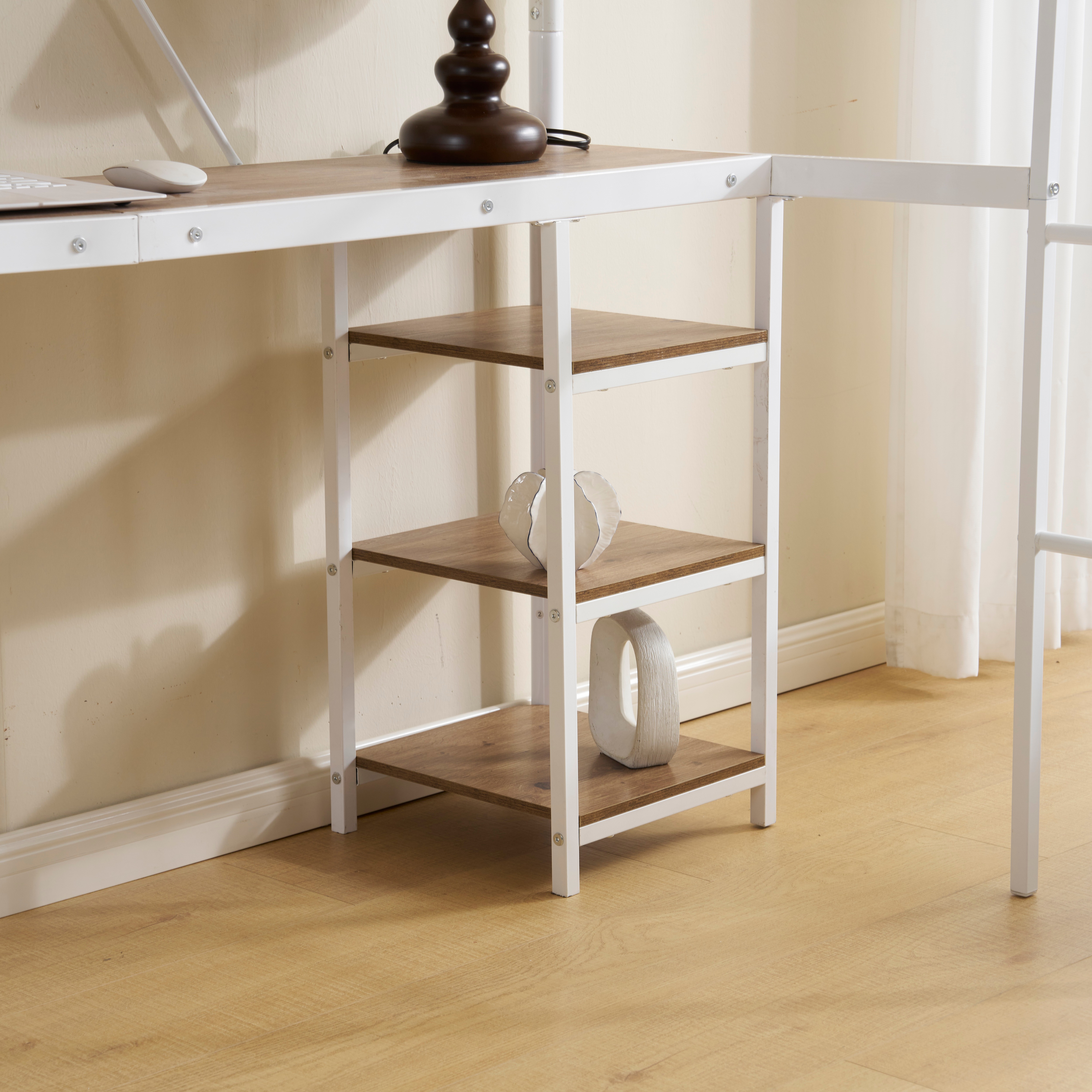 国内発送】ロフトベッド パイプベッド シングル デスク付き 収納棚