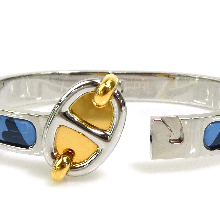 エルメス HERMES バングル ブレスレット ミニ クリック シェーヌダンクル メタル/エナメル シルバー/ゴールド/ブルー/ネイビー レディース w1179g