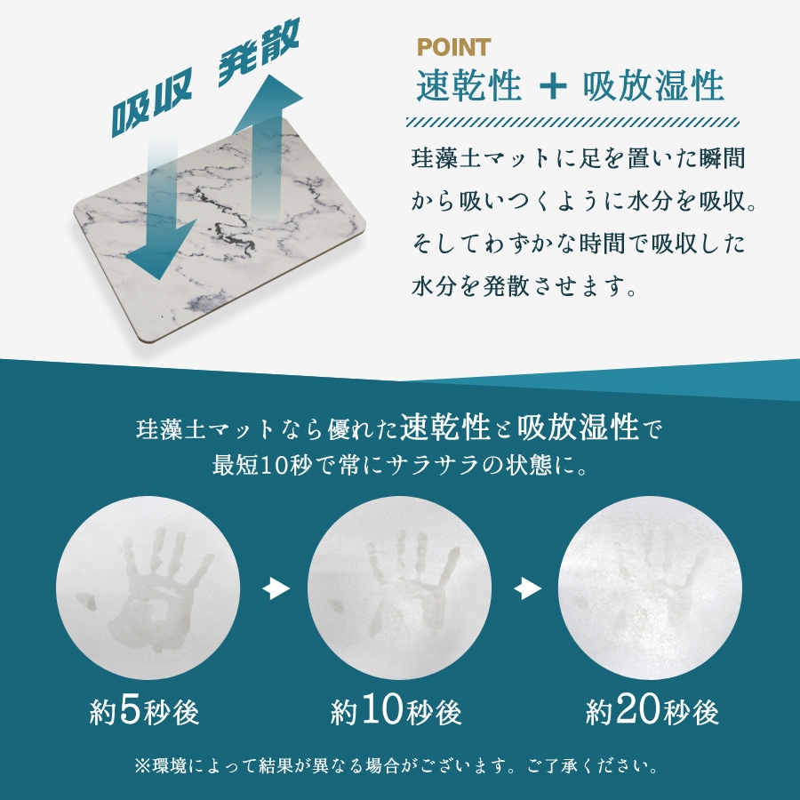 珪藻土マット 大理石調 2枚セット 成分調査済 バスマット 大判 60cm Lサイズ 除湿 消臭