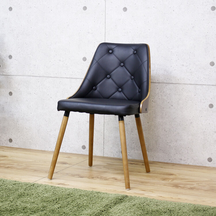 デザイン チェア スタイリッシュ PUレザー ボタン締め 背面木加工 おしゃれ 受付 オフィス